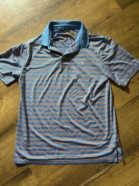 Polo by Ralph Lauren Light Blue Striped Polo with Orange & White Accents